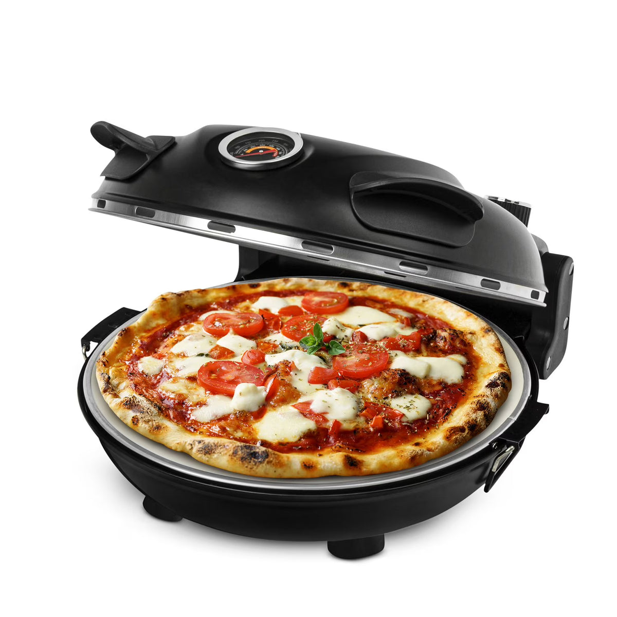 PIEZANO 12-Inch Electric Stone-Baked Pizza Oven, 800°F Countertop Pizza Maker with Ceramic Baking Stone, Dual Temperature Control, Viewing Window & Thermometer