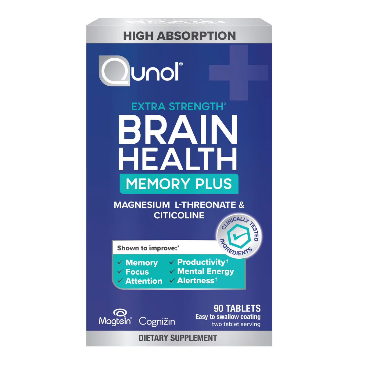 Qunol Brain Health Magnesium L-Threonate Tablets with Citicoline, 90 Ct.