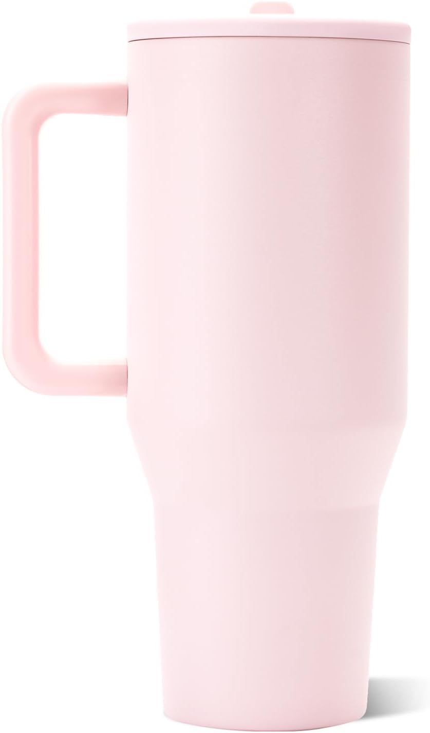 HydroJug Traveler 40oz, Insulated Tumbler with Handle & Straw, Pink Sand