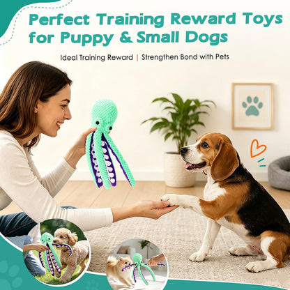 Fuufome Octopus Plush Dog Toy for Small Dogs & Puppies, 13-Inch Squeaky Crinkle Toy with Long Tentacles for Tug, Fetch & Cuddle, Machine Washable