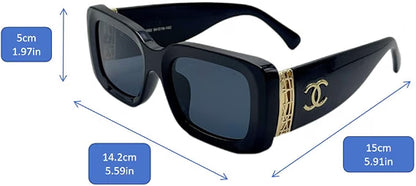HyperionFlo Essentials Black Oversized Square Sunglasses with Gold Metal Accents, UV400 Dark Gray Tinted Lenses, Full Coverage