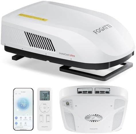 FOGATTI RV AC Unit 16K BTU, with Heat Pump, Non-Ducted, White APP & WiFi Control, Low-Profile Rooftop RV, Energy-Efficient Cooling, Quiet Operation, Fits Trailers Campers, ETL Certified