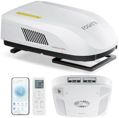 FOGATTI RV AC Unit 16K BTU, with Heat Pump, Non-Ducted, White APP & WiFi Control, Low-Profile Rooftop RV, Energy-Efficient Cooling, Quiet Operation, Fits Trailers Campers, ETL Certified