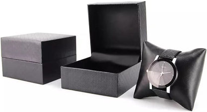 RJ Displays 6-Piece Watch & Jewelry Gift Box Set, Faux Leather Watch Bracelet Bangle Cuff Anklet Display Boxes with Pillow Cushion, Snap Closure, Black