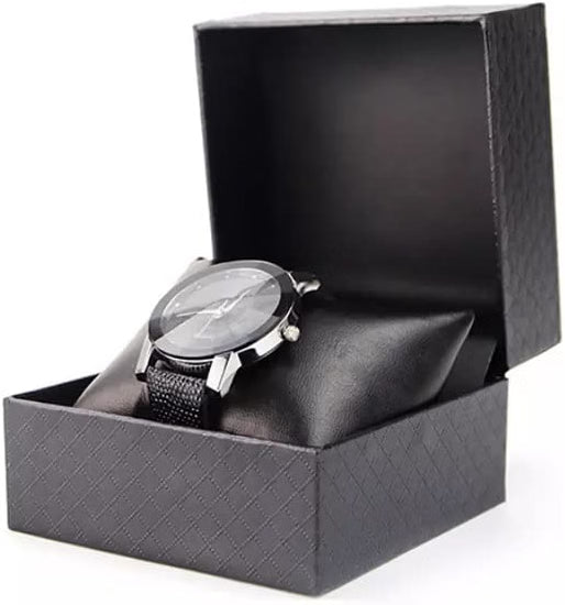 RJ Displays 6-Piece Watch & Jewelry Gift Box Set, Faux Leather Watch Bracelet Bangle Cuff Anklet Display Boxes with Pillow Cushion, Snap Closure, Black