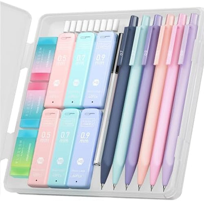Four Candies Cute Mechanical Pencil Set, 6-Pack 0.5/0.7mm with Lead Refills and Erasers, Multicolor
