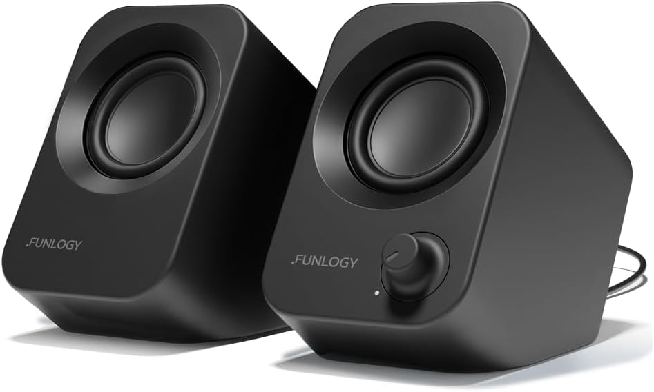 FUNLOGY Speaker Plus - 14W Stereo PC Speakers, Dual Amplifiers & DSP Tuned, USB-C Powered, 3.5mm AUX, Compact Desktop Speakers with 30° Tilt, for PC, Laptop, Monitor & Gaming,Black
