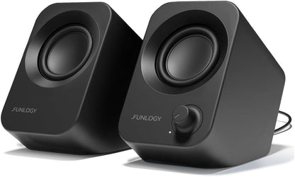 FUNLOGY Speaker Plus - 14W Stereo PC Speakers, Dual Amplifiers & DSP Tuned, USB-C Powered, 3.5mm AUX, Compact Desktop Speakers with 30° Tilt, for PC, Laptop, Monitor & Gaming,Black