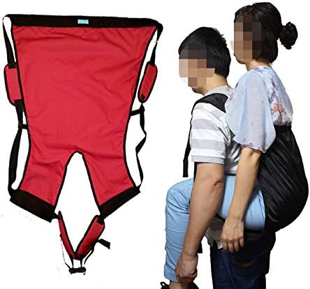 Double Layer Patient Lift Sling Carrier One-Person Transferring Belt for Carrying Up and Down Stairs to Bed,Wheelchair,Chair,Car,Vehicle for Elderly,Handicapped,Disabled,Bedridden (Red, Small)