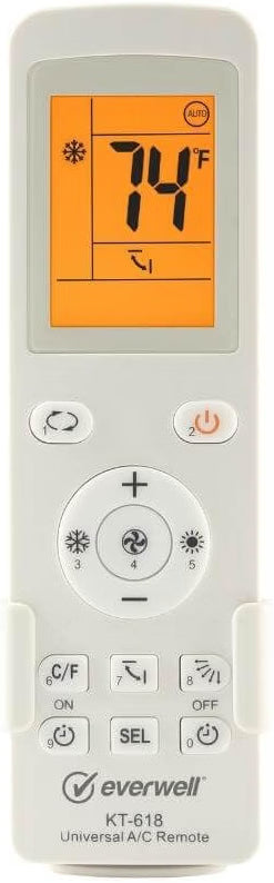 HyperionFlo Essentials Universal Mini Split AC Remote Control, 10,000-Code Infrared Air Conditioner Controller with LCD Display, Timer & Backlight