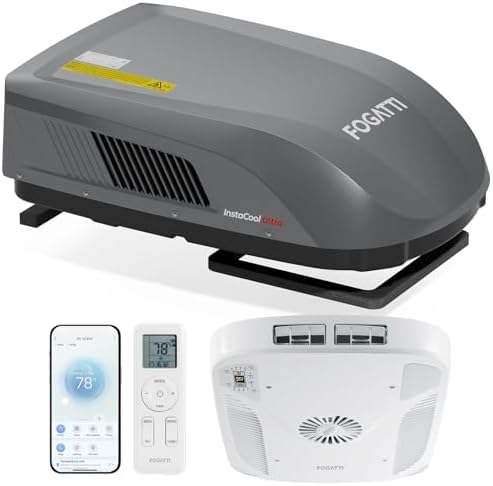 FOGATTI RV AC Unit 16K BTU, with Heat Pump, Non-Ducted, White APP & WiFi Control, Low-Profile Rooftop RV, Energy-Efficient Cooling, Quiet Operation, Fits Trailers Campers, ETL Certified