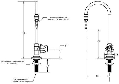 PVC Gooseneck (LG-DD-R1) Deionized Water Lab Faucet, Deck Mount, Metering Control Valve, Handle on Right