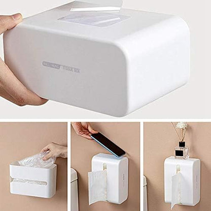 AWOJUYGTVDCC Wall-Mounted Tissue Box Holder, Self-Adhesive Napkin & Facial Tissue Dispenser with Storage Rack, Modern Design
