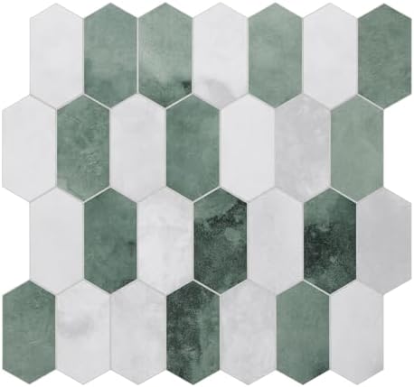 The Tiles Plaza 10-Sheet Peel and Stick Backsplash, 12" x 11.5" Blue Cement Long Hexagon Self-Adhesive Wall Tile, Stone Composite Stick On Decorative Mosaic Tile for Kitchen Bathroom Fireplace