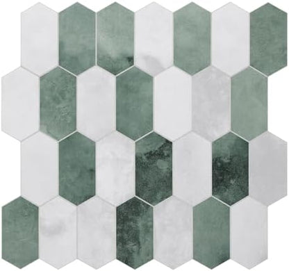 The Tiles Plaza 10-Sheet Peel and Stick Backsplash, 12" x 11.5" Blue Cement Long Hexagon Self-Adhesive Wall Tile, Stone Composite Stick On Decorative Mosaic Tile for Kitchen Bathroom Fireplace
