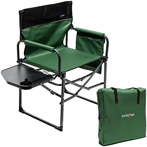 SUNNYFEEL Oversized Camping Chair Portable Directors Chairs with Side Table Heavy Duty Folding Lawn Chair for Adults 300LBS with Compact Size, Breathable Mesh, Pocket & Carry Bag for Outdoor, Lawn, RV