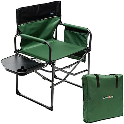 SUNNYFEEL Oversized Camping Chair Portable Directors Chairs with Side Table Heavy Duty Folding Lawn Chair for Adults 300LBS with Compact Size, Breathable Mesh, Pocket & Carry Bag for Outdoor, Lawn, RV