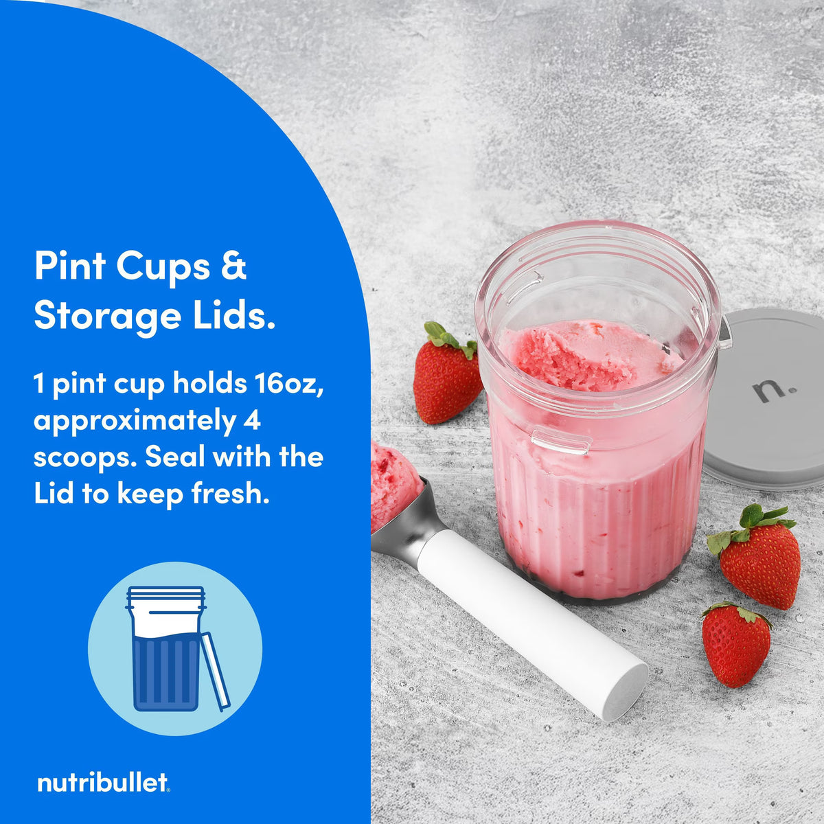 nutribullet Chill Ice Cream Maker, Frozen Dessert Maker with 5 Preset Programs, 2 Pint Cups & Lids for Ice Cream, Sorbet, Gelato, Smoothie Bowls & Frozen Yogurt