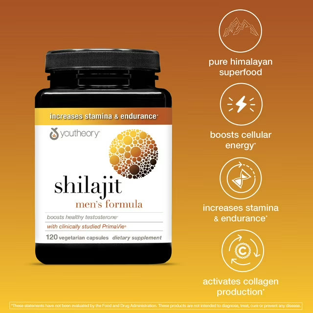 Youtheory Men's Shilajit Capsules with PrimaVie, 120 Ct.