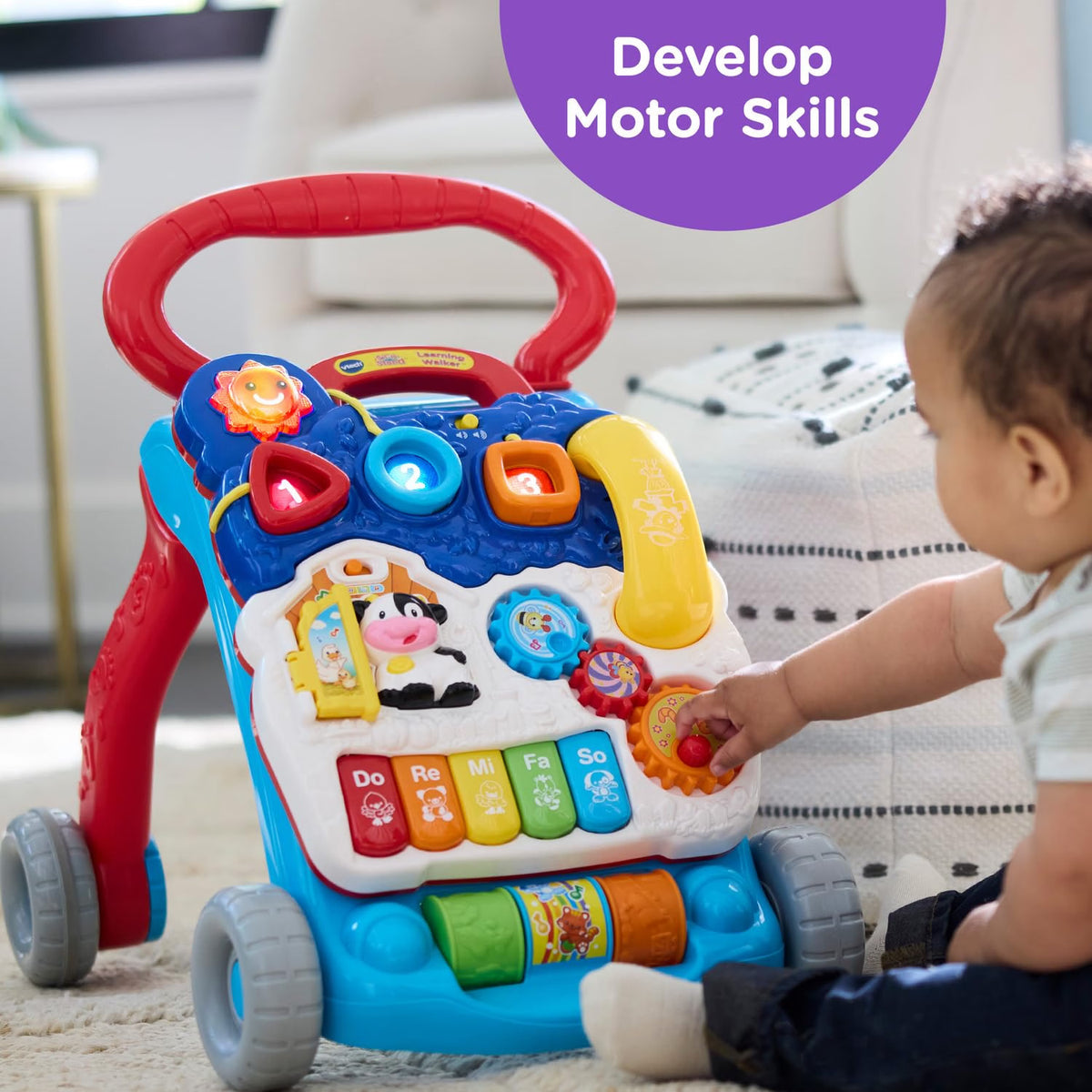 VTech Sit-to-Stand Learning Walker, Blue, Removable Activity Panel, Musical Piano Keys, Shape Sorters & Adjustable Two-Speed Control for Babies 9-36 Months