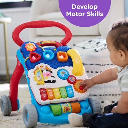 VTech Sit-to-Stand Learning Walker, Blue, Removable Activity Panel, Musical Piano Keys, Shape Sorters & Adjustable Two-Speed Control for Babies 9-36 Months