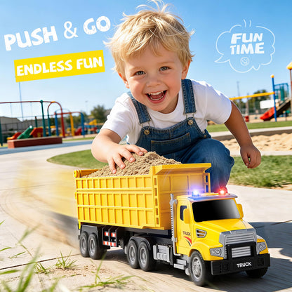 MEWOCHEE Construction Truck Toys, 4-Pack Large Engineering Vehicles with Excavator, Crane, Cement Mixer & Dump Truck, Push-and-Go Toy Vehicles with Lights & Sounds for Kids Ages 3-5