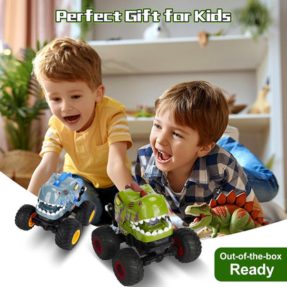 Drefirsa Dinosaur Monster Truck RC Car for Kids Ages 4-7, Remote Control Stunt Car with 360° Spin, 90° Two-Wheel Drive, Lights, Smoke Spray & Music, Green