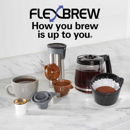 Hamilton Beach FlexBrew Trio Coffee Maker, 2-Way Single Serve & 12-Cup Coffee Maker with K-Cup Pod & Ground Coffee Compatibility, Programmable Brew Strength