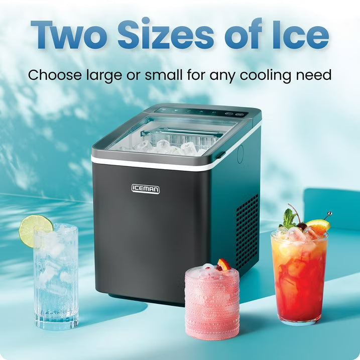 Iceman by Chefman Dual-Size Compact Bullet Ice Machine, 26 lb Daily Ice Production, 2 Ice Sizes, Self-Cleaning Countertop Ice Maker, Black