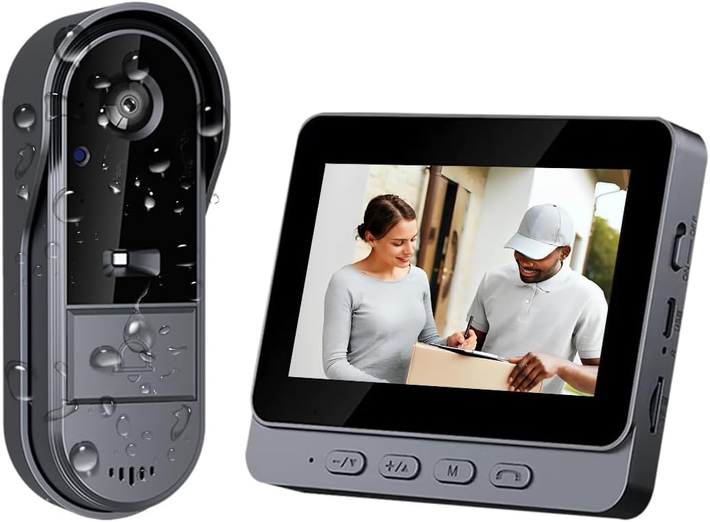 TKMARS Wireless Video Doorbell Camera with 4.3" Monitor, 1080P HD, 170° Wide Angle, Two-Way Audio, Night Vision, IP65 Waterproof, No Wi-Fi or Subscription Required