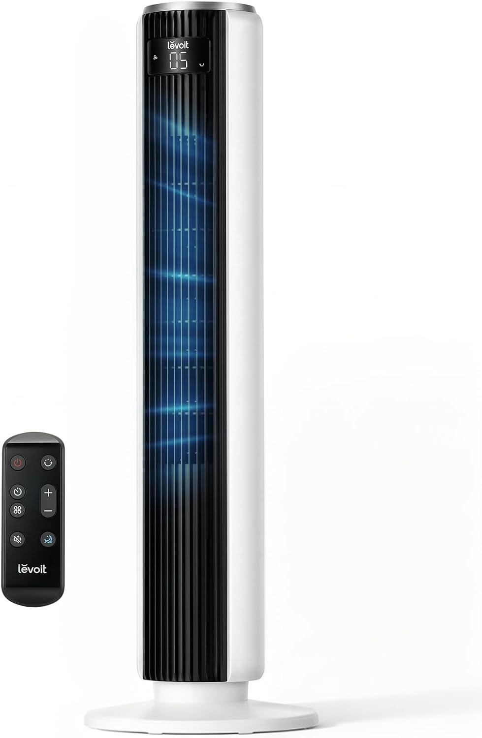 Levoit Tower Fan for Bedroom, 28ft/s Fans that Blow Cold Air, 28dB Quiet Standing Floor Fan for Room, 90° Oscillating, 5 Speeds 4 Modes & Temp Sensor, Bladeless, 12H Timer, Remote, 36 inch, White