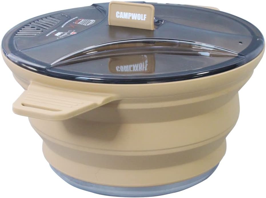 2.5L Collapsible Camping Cook Pot, Khaki Portable Cookware, Outdoor Hiking