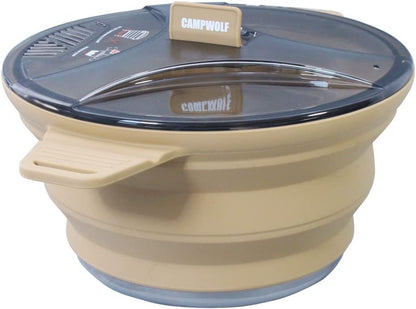 2.5L Collapsible Camping Cook Pot, Khaki Portable Cookware, Outdoor Hiking