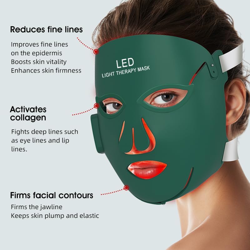 MEGELIN Wireless LED Light Therapy Mask with 4 Targeted Light - FDA Cleared 4D Contoured Full Forehead & Chin Coverage, Wireless One-Touch Control Hands-Free Facial Mask, Gift for Women/Wife/Mom
