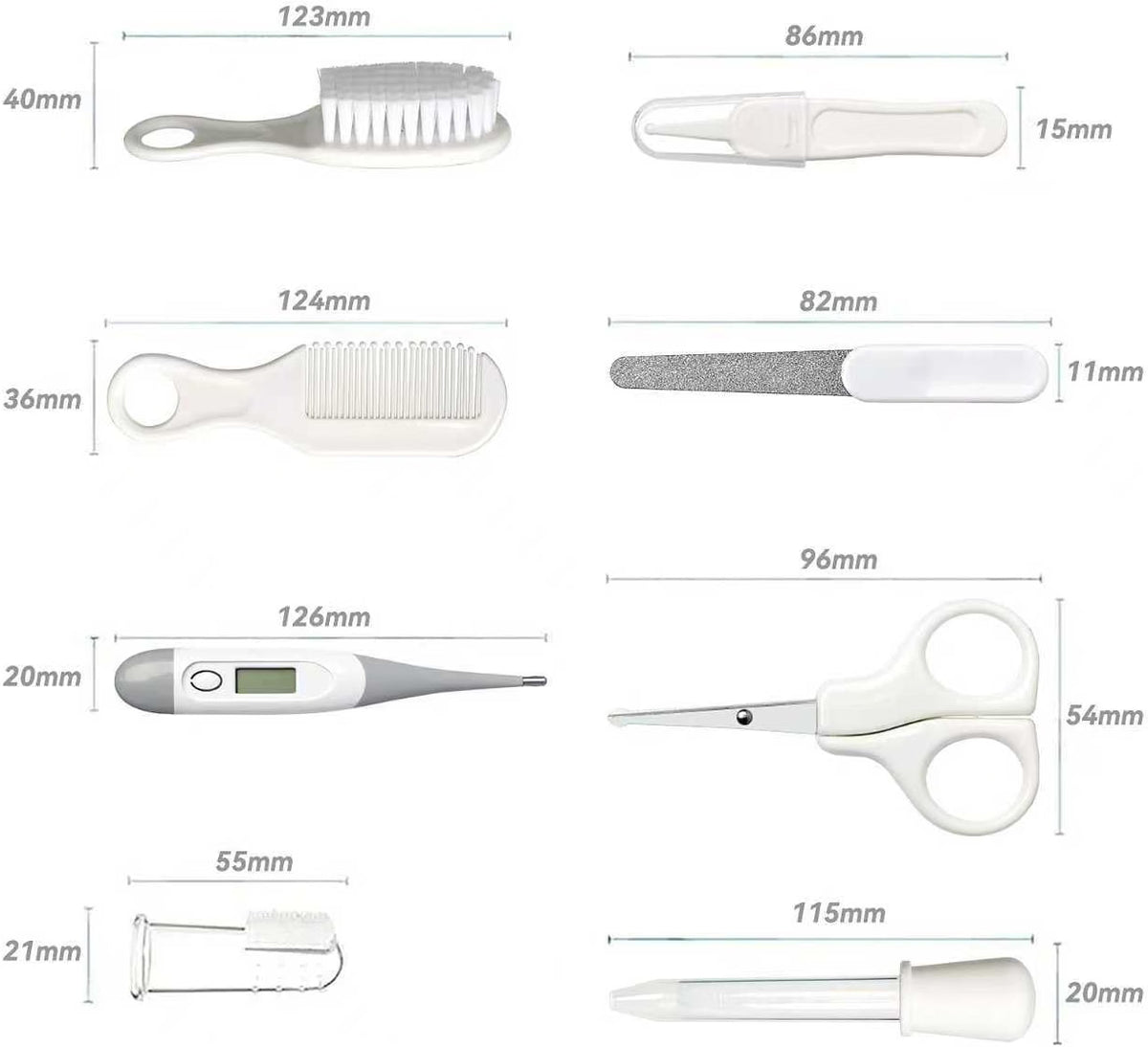 WXA 14-in-1 Baby Grooming Kit for Newborns, Infant Safety Care Set with Hair Brush, Comb, Nail Care Tools, Nasal Aspirator, Medicine Dropper & Portable EVA Case, Gray & White