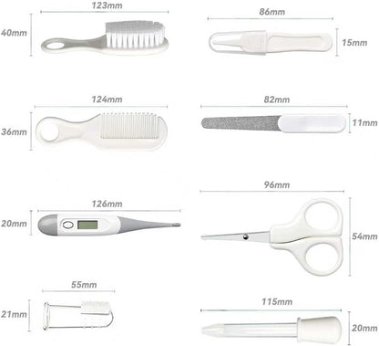 WXA 14-in-1 Baby Grooming Kit for Newborns, Infant Safety Care Set with Hair Brush, Comb, Nail Care Tools, Nasal Aspirator, Medicine Dropper & Portable EVA Case, Gray & White