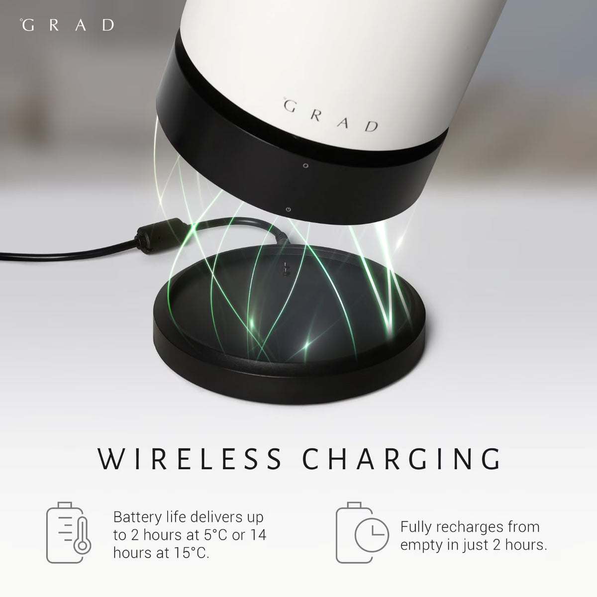 GRAD No.1 Rechargeable Wine Cooler, Portable Temperature-Controlled Wine Chiller with Active Cooling, 41°F–68°F, Up to 15-Hour Battery, Scandinavian Design
