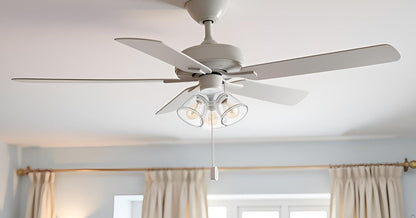 Aspen Creative 22013-1, Three-Light Ceiling Fan Light Kit with Pull Chain, Matte White Finish with Clear Glass Shades, 13-1/8" Diameter x 6-3/4" Height
