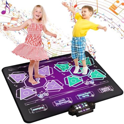 Joyvalley Kids Dance Mat, 2-Player Electronic Dancing Pad with Music, LED Lights, 8 Challenge Levels, Anti-Slip Floor Game Toy, Purple
