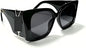 HyperionFlo Essentials Women's Oversized Square Sunglasses, Black Frame with Gold Accent Temple, Gray Lenses