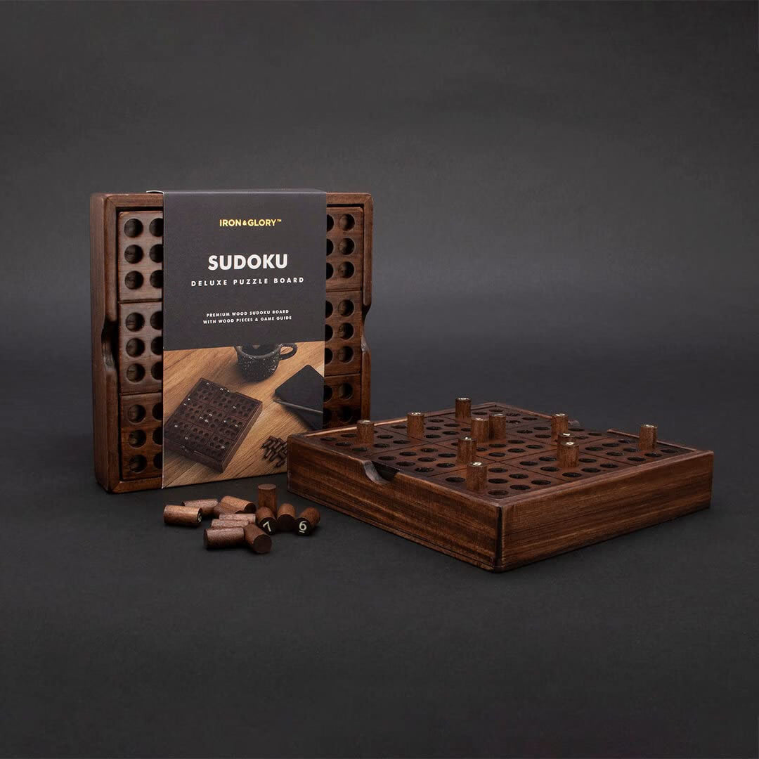 Iron & Glory Wooden Sudoku Board Game, Portable Wooden Sudoku Puzzle with 81 Numbered Pegs, Logic & Brain Teaser Game for Adults, Family & Travel