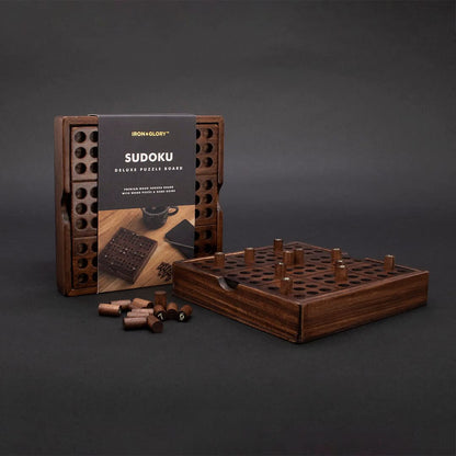 Iron & Glory Wooden Sudoku Board Game, Portable Wooden Sudoku Puzzle with 81 Numbered Pegs, Logic & Brain Teaser Game for Adults, Family & Travel