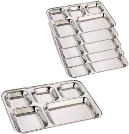 USA Deals 365 Stainless steel square deep dinner dish with five split sections for everyday use lunches,picnic & party (Stainless Steel, 8 pcs)