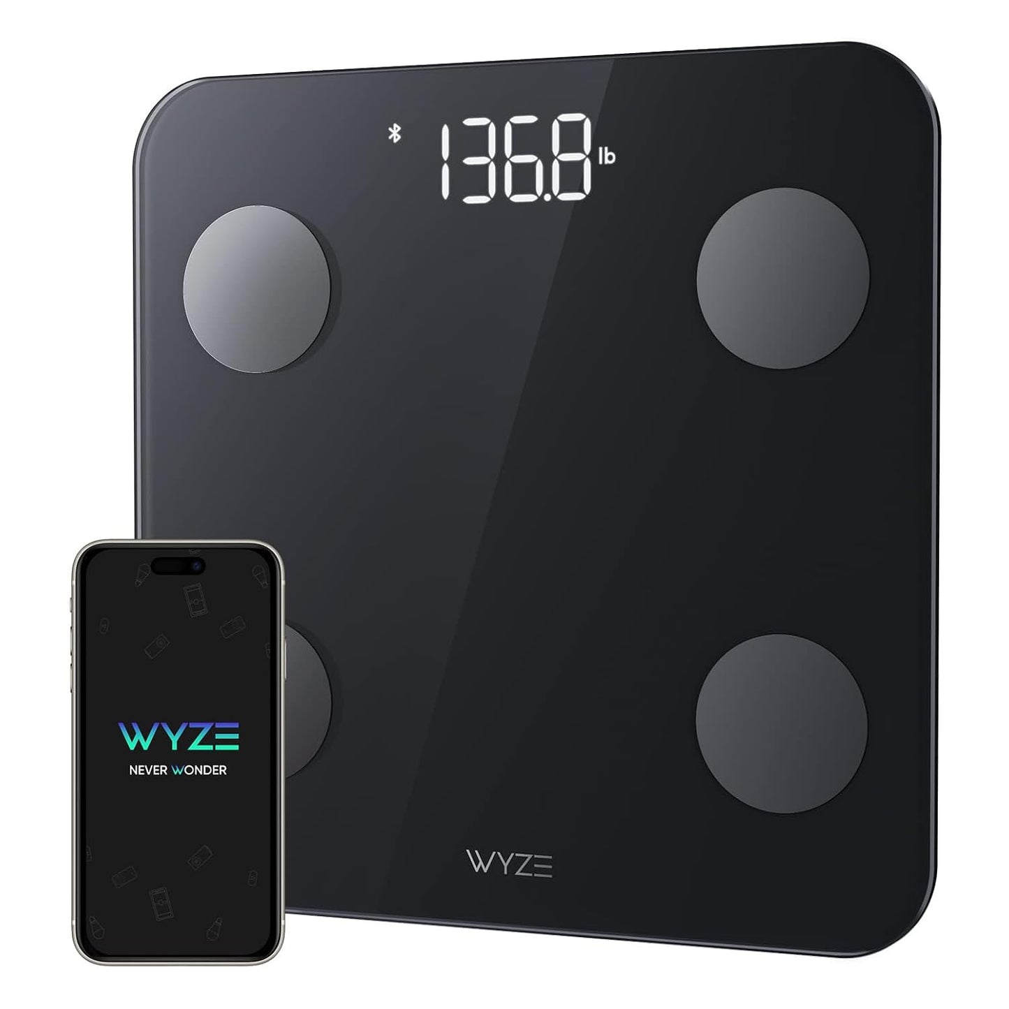 Wyze Scale S Smart Scale for Body Weight & Fat, Bluetooth, 400 lbs, Black