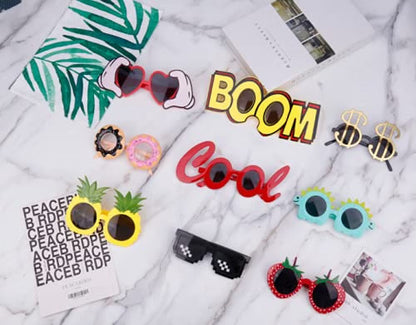 WATSELOK Hawaiian Party Sunglasses, 9-Pair Luau Novelty Glasses Set, Funny Photo Booth Props & Summer Party Favors for Kids & Adults, Multicolor