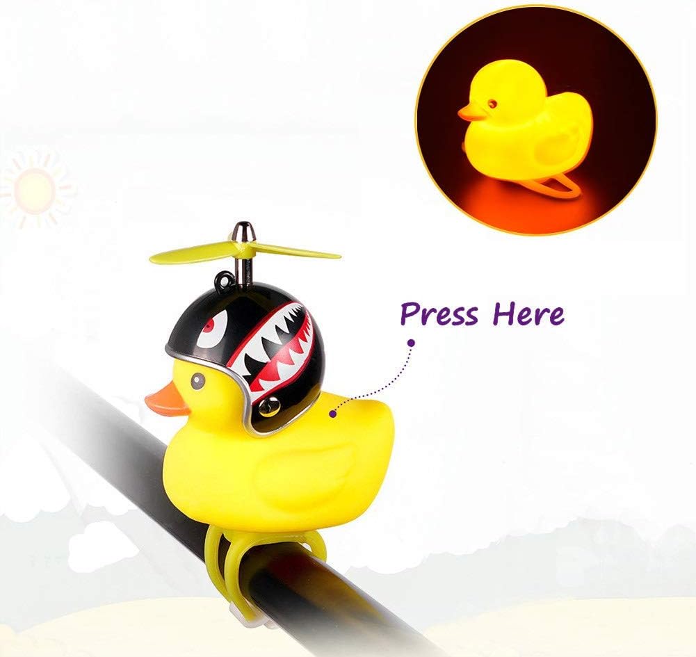 NEKRASH Duck Bike Bell with LED Light, Cute Rubber Duck Bicycle Horn for Kids & Adults, Propeller Handlebar Bell for Bikes, Scooters & Strollers, Shark