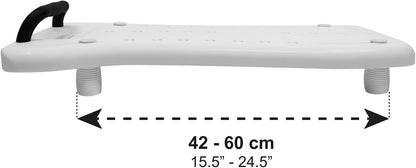 Pepe Mobility Bath Board with Handle for Adults, Bathtub Transfer Bench Fits Most Tubs, 4 Adjustable Non-Slip Legs, Drainage Holes, Helps Sitting and Standing Safely, Model 2, White Plastic