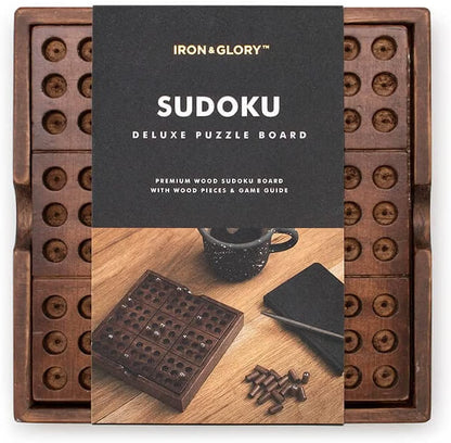 Iron & Glory Wooden Sudoku Board Game, Portable Wooden Sudoku Puzzle with 81 Numbered Pegs, Logic & Brain Teaser Game for Adults, Family & Travel