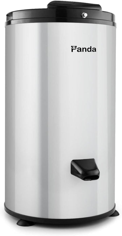 Panda 3200 RPM Portable Spin Dryer,22lb Capacity, Stylish Silver Stainless Steel Drum and Outer Case; 110V Clothes Spinner for Apartments, RVs, Dorms and Compact Laundry Spaces.