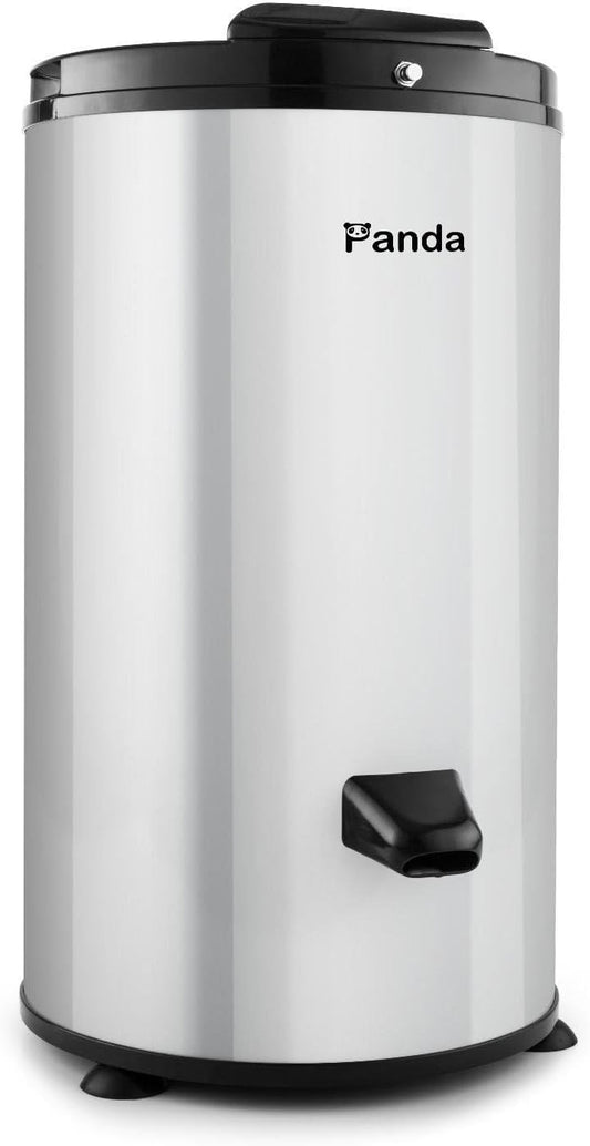 Panda 3200 RPM Portable Spin Dryer,22lb Capacity, Stylish Silver Stainless Steel Drum and Outer Case; 110V Clothes Spinner for Apartments, RVs, Dorms and Compact Laundry Spaces.